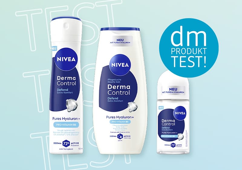 Nivea Derma Control Produkte mit Hyaluron auf rosa Hintergrund