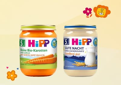 Hipp Babybrei Gläschen mit Bio-Karotten und Grießbrei