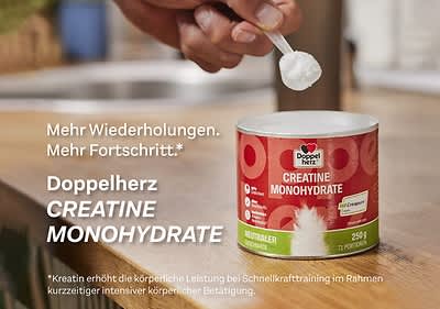 Creatine Monohydrate von Doppelherz in einer Dose mit Löffel