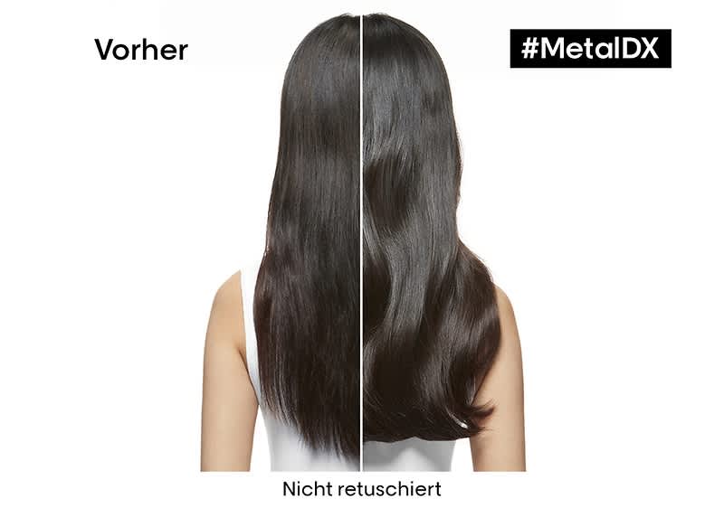 Frau mit schwarzen Haaren von hinten vorher nachher bei MetalDX Anwendung