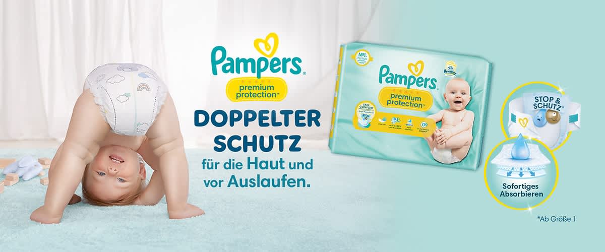 Pampers Premium Protection Windeln – für hohen Tragekomfort und langanhaltenden Schutz.