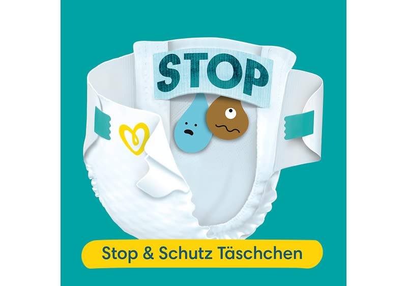 Pampers Windeln halten zwölf Stunden trocken.