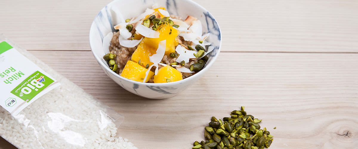 Kokos-Milchreis mit Mango