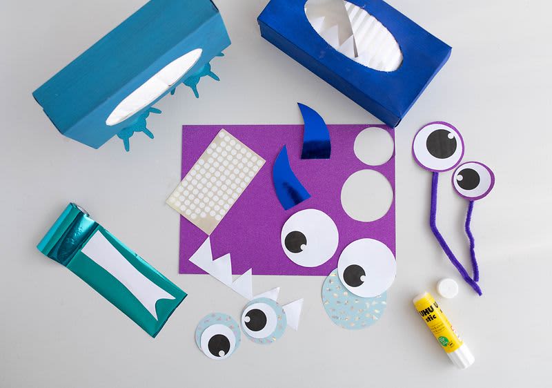 Uhu, Augen aus Tonpapier, Taschentuchbox