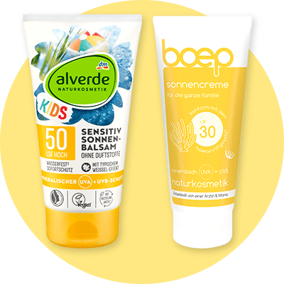 Zwei Sonnencremes für Kinder und Familie