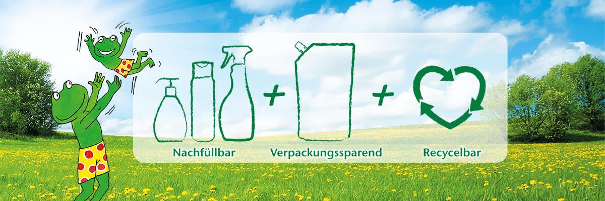 Die Frosch-Verpackungen sind nach einem nachhaltigen Recycling-Dreiklang konzipiert.