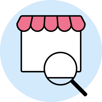 Geschäft mit Lupe davor