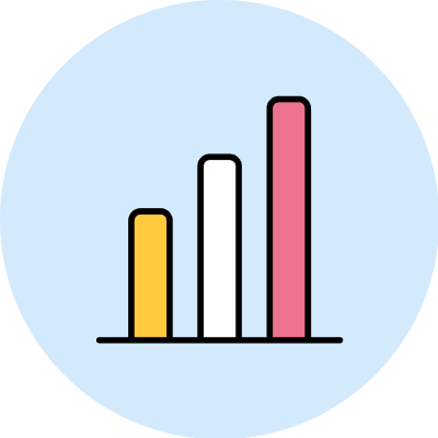 Drei unterschiedlich hohe Balken-Diagramme