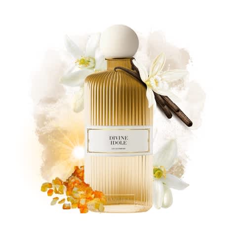 Parfümflasche mit Blumen und Vanille