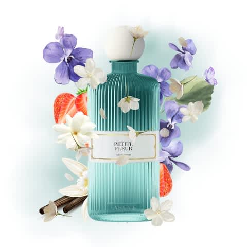 Parfümflasche mit Blumen und Früchten