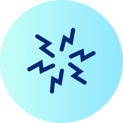 Fieber & Schmerzen werden durch kleine, dunkelblaue Blitze auf einem hellblauen Hintergrund dargestellt