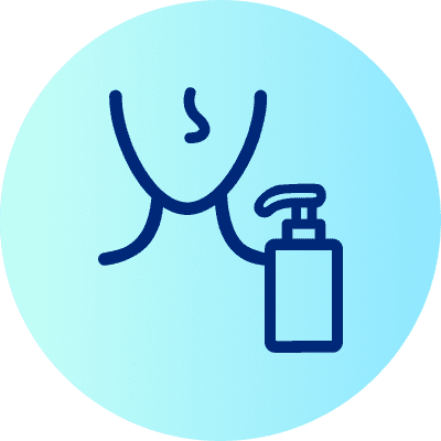 Eine Illustration zeigt ein stilisiertes Gesicht mit einer Lotionflasche im Vordergrund, gezeichnet in blauen Linien auf einem hellblauen Hintergrund