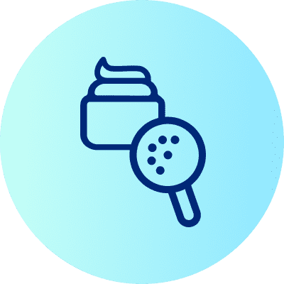 Eine Illustration im minimalistischen Stil zeigt eine Creme-Dose und eine Lupe auf hellblauem Hintergrund