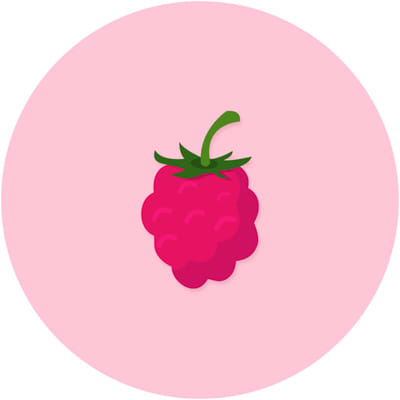Eine Illustration einer Himbeere mit grünen Blättern auf einem rosa Hintergrund