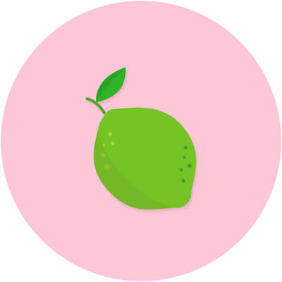 Eine Illustration einer grünen Limette mit einem Blatt auf rosa Hintergrund