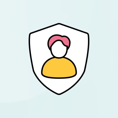 Eine Illustration zeigt ein stilisiertes Personen-Icon mit rosa Haaren und einem gelben Oberteil innerhalb eines weißen Schildes