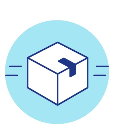 Eine Illustration zeigt ein weißes Paket mit blauem Klebeband auf einem hellblauen Hintergrund