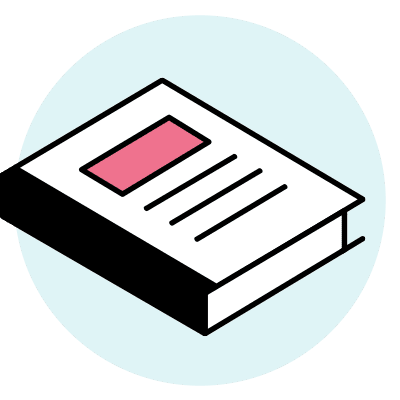 Eine Illustration eines weißen Buches mit einem roten Rechteck auf dem Cover und drei schwarzen Linien darunter