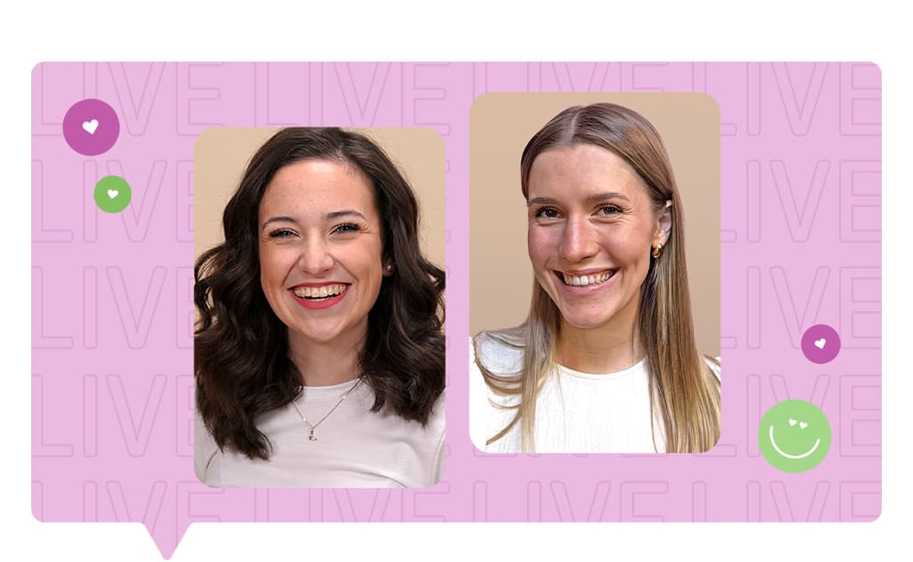 Die Moderatorinnen Lena und Chiara lächeln in die Kamera