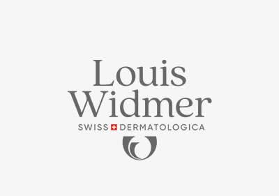 Logo der Marke Louis Widmer mit Zusatztext Swiss Dermatologica und stilisiertem Emblem