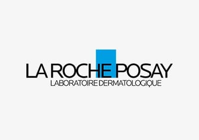 Logo von La Roche-Posay mit blauem Quadrat über dem Schriftzug und dem Zusatztext Laboratoire Dermatologique