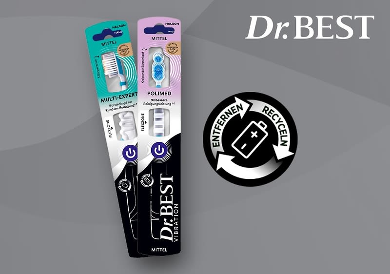 Die Dr.BEST Vibrationszahnbürsten reinigen gründlich mit 20.000 Vibrationen pro Minute.