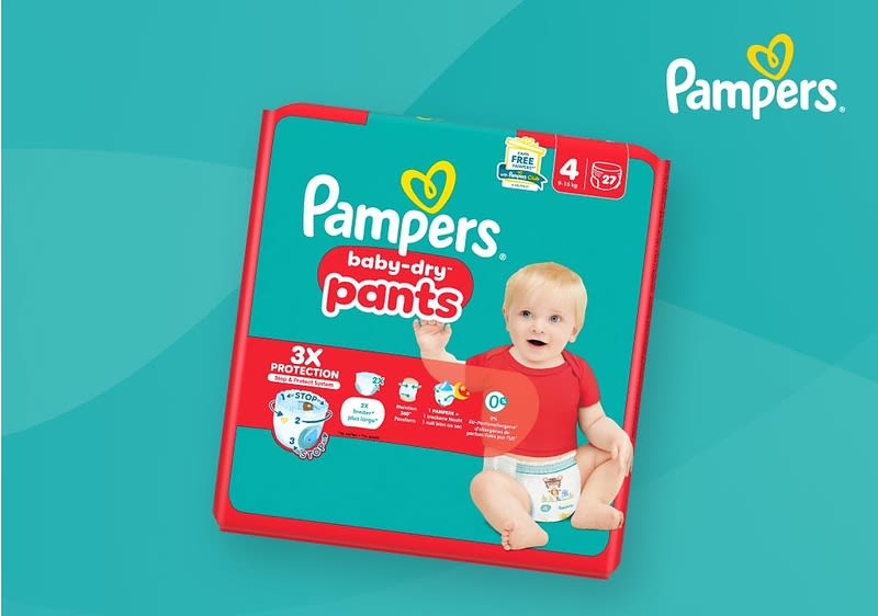 Pampers Packung mit Baby