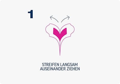 Ziehe den Streifen langsam auseinander.