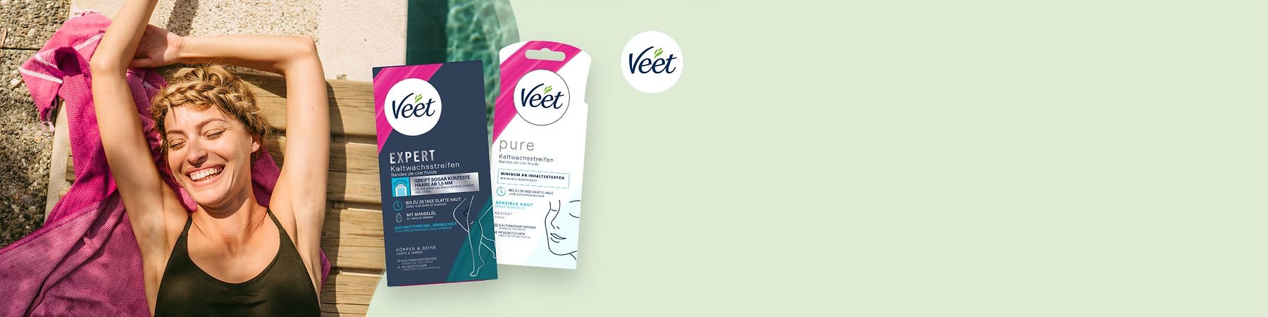 Veet Kaltwachsstreifen verhelfen dir zu lang anhaltend glatter Haut.