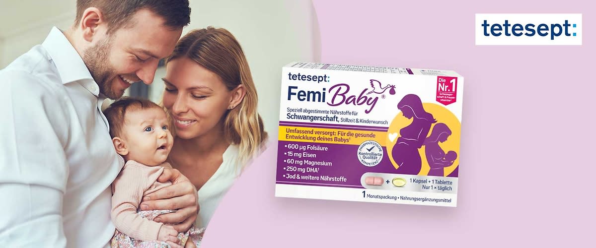 tetesept Femi Baby® Produkte unterstützen Frauen in der Schwangerschaft und Stillzeit.