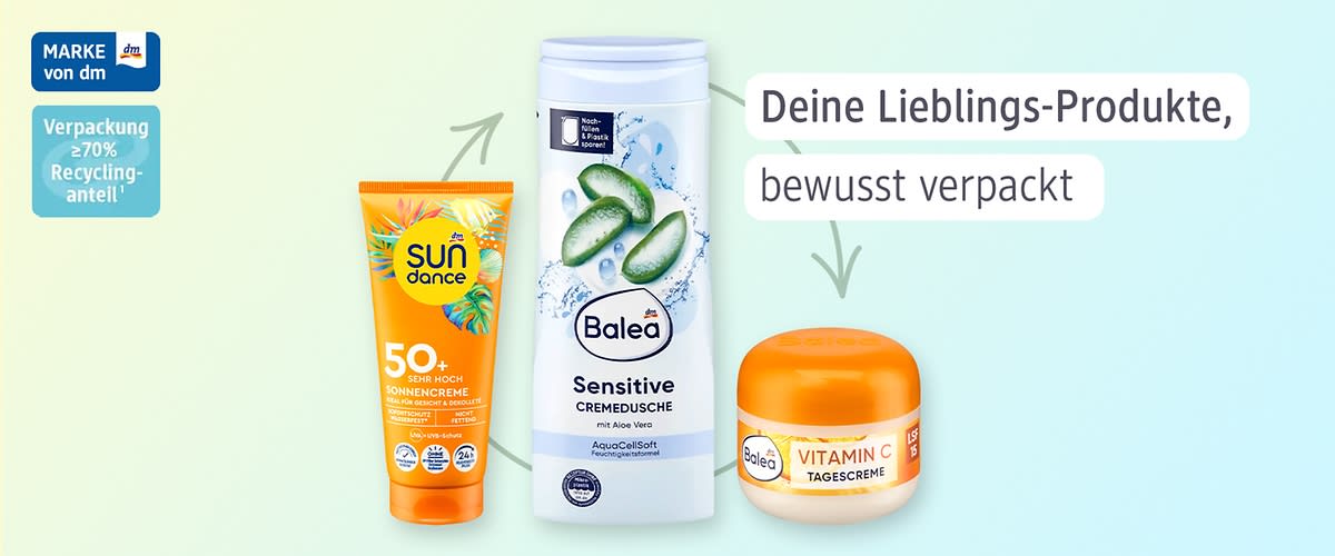 Wir denken Verpackung weiter. Deshalb fördern wir in unserem Sortiment Recycling und reduzieren Verpackungsmaterial.