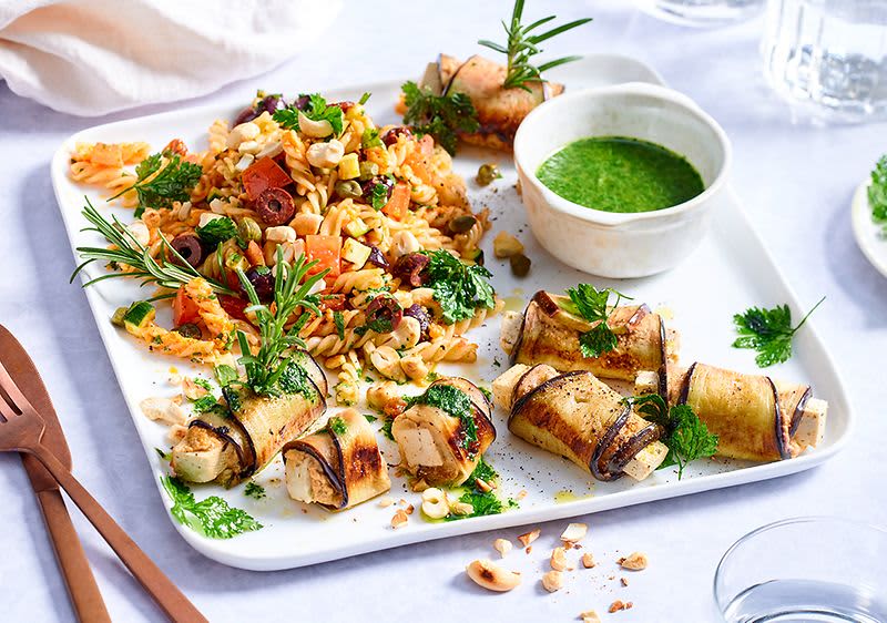 Auberginenröllchen mit Tofu