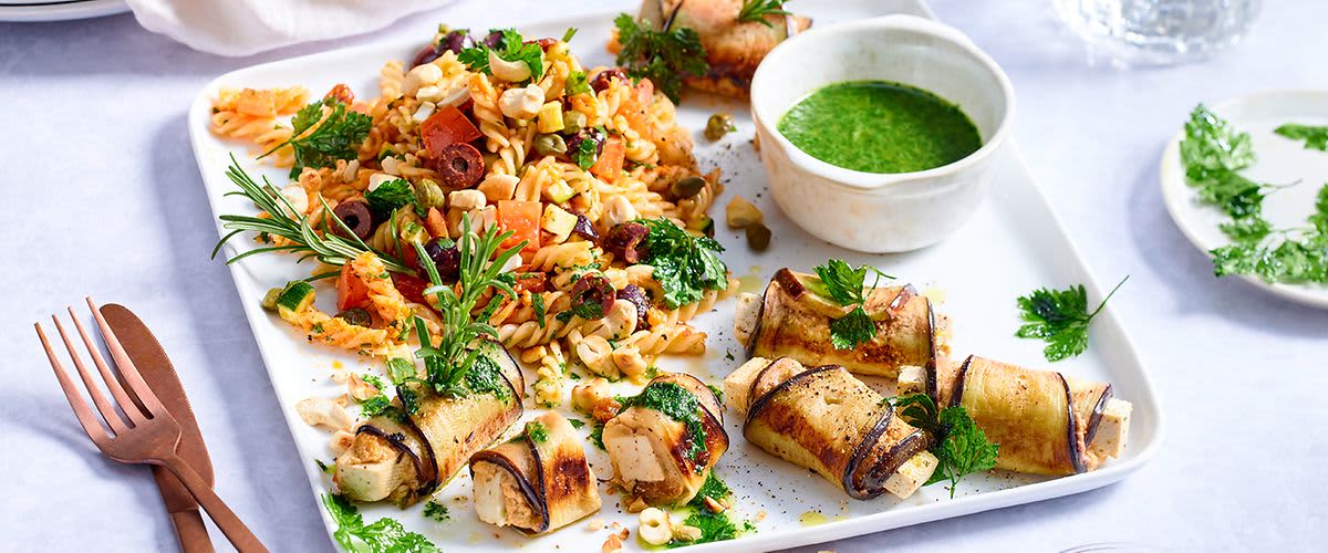 Auberginenröllchen mit Tofu