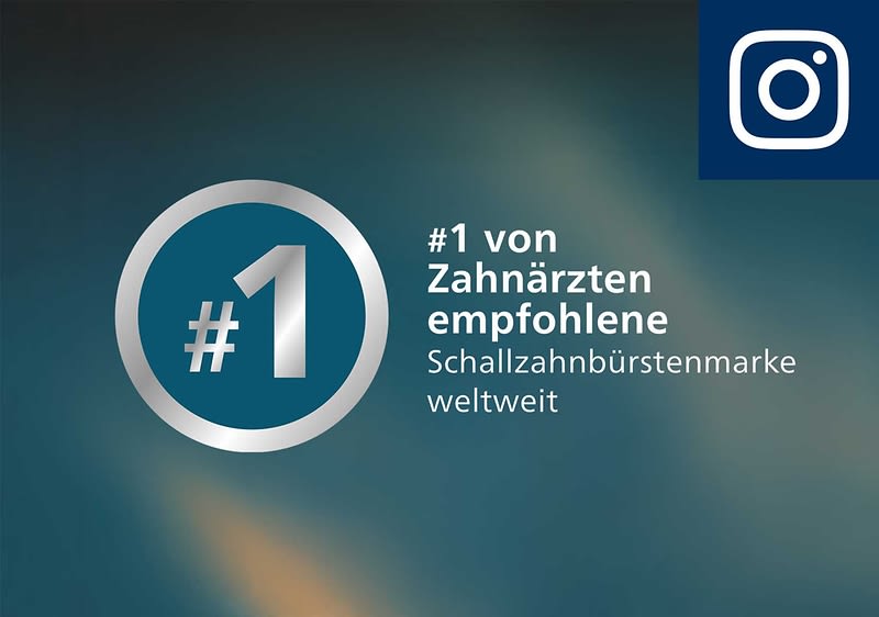 Text auf dem Bild: #1 von Zahnärzten empfohlene Schallzahnbürstenmarke weltweit. Oben rechts das Instagram-Logo.