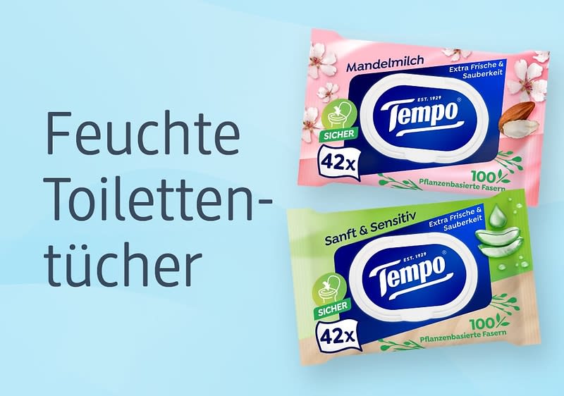 Das feuchte Toilettenpapier von Tempo ist die ideale Ergänzung zu trockenem Toilettenpapier.