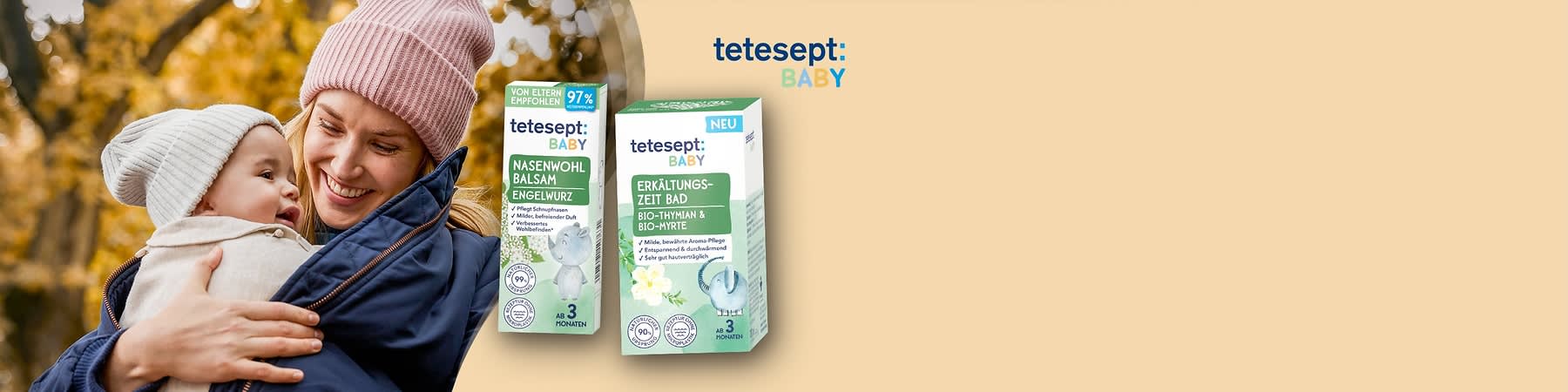 Der Text „BABY“ in blauer Schrift auf einem hellen, beige Hintergrund