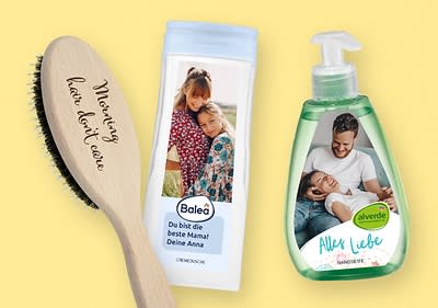 Haarbürste, Duschgel, Handseife mit Familie