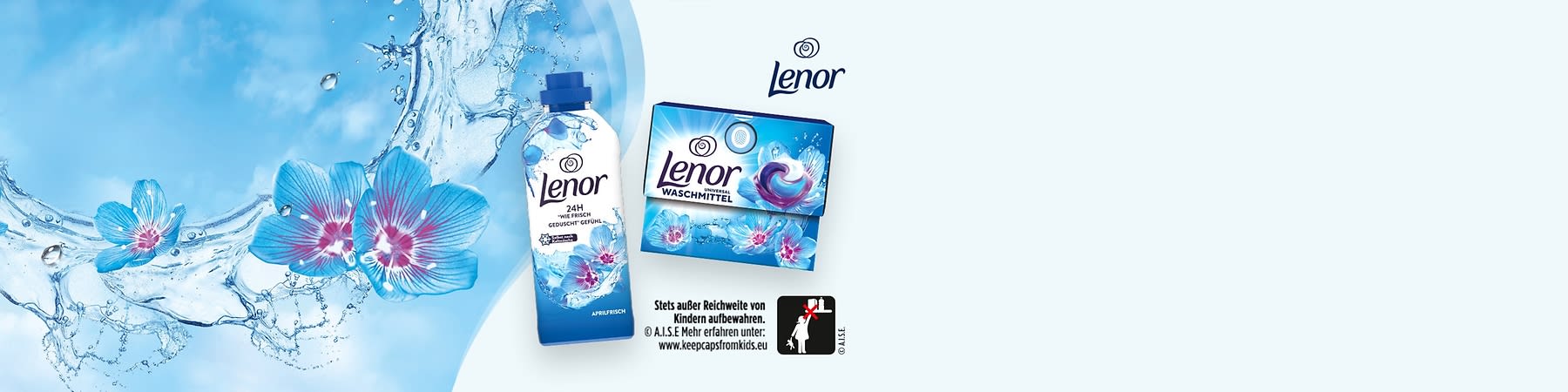 Waschmittel, Weichspüler und Wäscheparfüm von Lenor sind perfekt aufeinander abgestimmt und im selben Duft erhältlich.