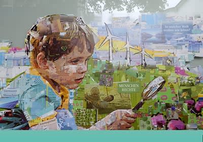 Collage Kind mit Lupe