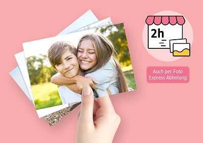 Hand hält Fotos, Express-Abholung-Symbol