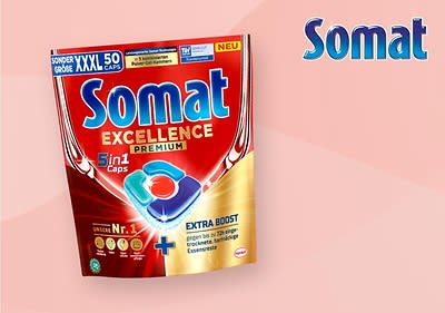 Die Somat Excellence 4in1 Caps reinigen und pflegen Geschirr wie Spülmaschine.