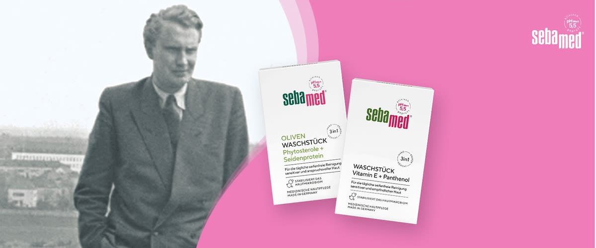 Nostalgisches grünes Seifenstück in geöffneter Verpackung mit Gründer Dr. med. Heinz Maurer