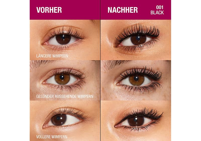 Vorher-Nachher-Vergleich von Wimpern ohne und mit Mascara