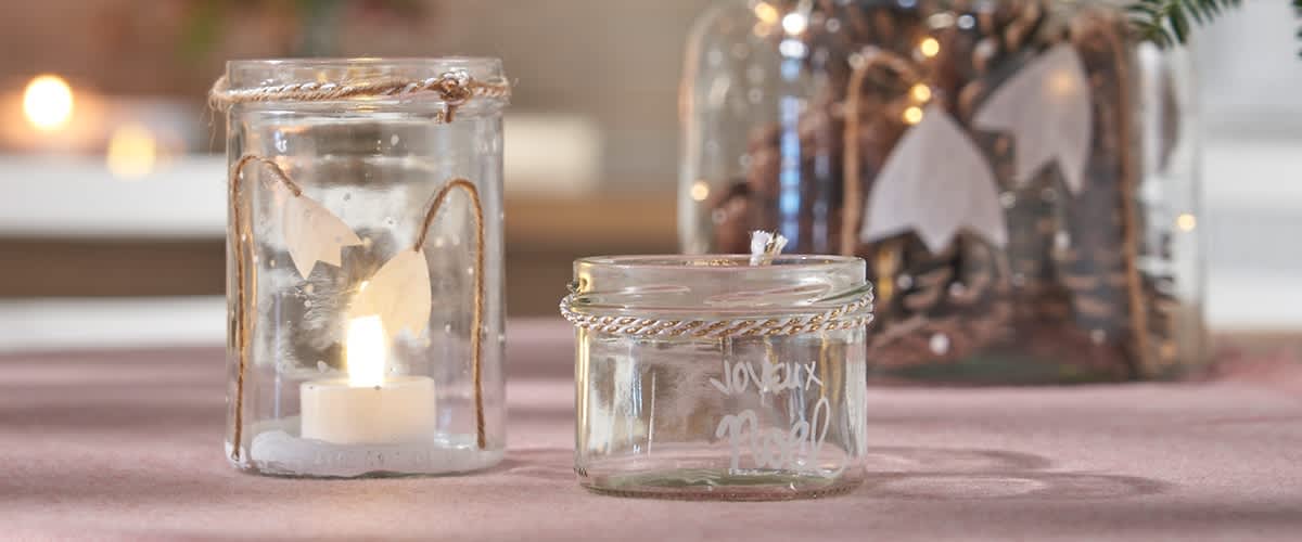 Windlichter verzieren mit Kordel und Backpapier