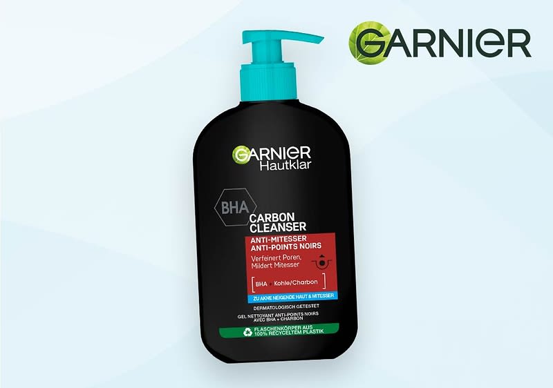 Entdecke das Hautklar BHA Carbon Cleanser Anti-Mitesser Waschgel von Garnier.