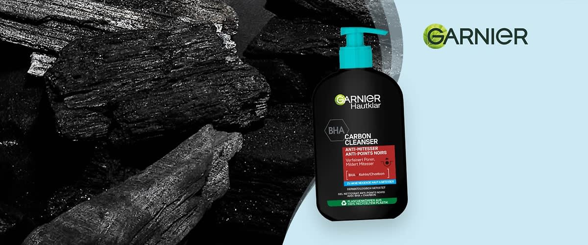 Entdecke das Hautklar BHA Carbon Cleanser Anti-Mitesser Waschgel von Garnier.