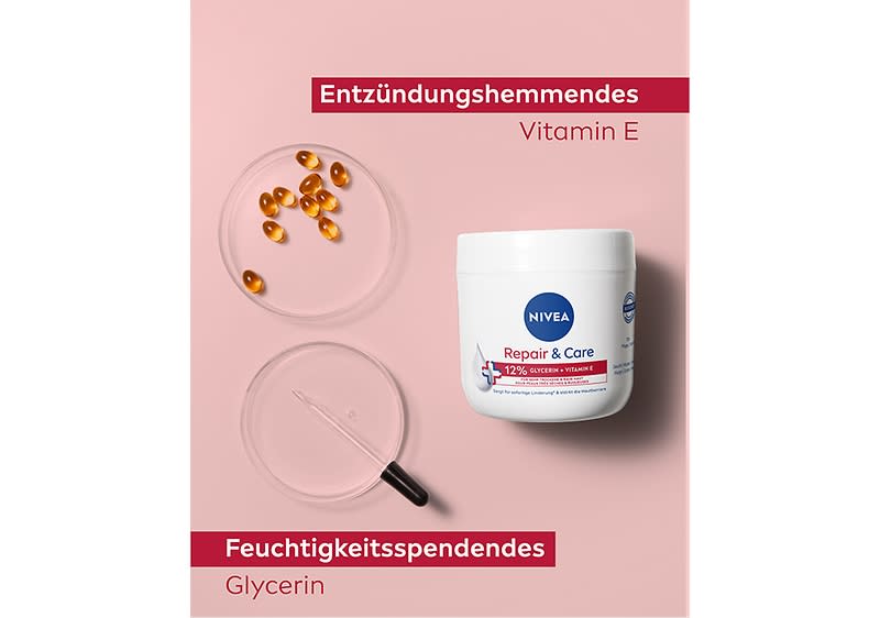 Die NIVEA Repair & Care Creme ist angereichert mit 12% Glycerin und Vitamin E.