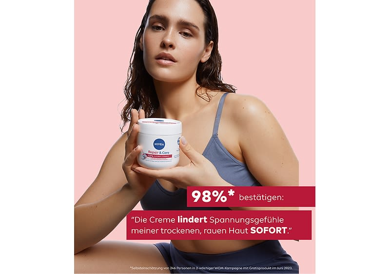 Die NIVEA Repair & Care Creme ist angereichert mit 12% Glycerin und Vitamin E.