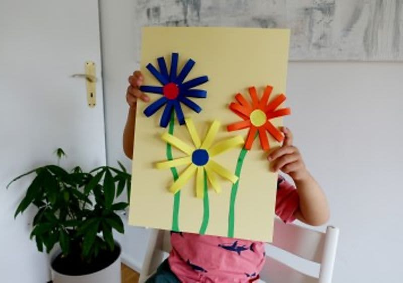 Karte mit selbstgebastelten Blumen