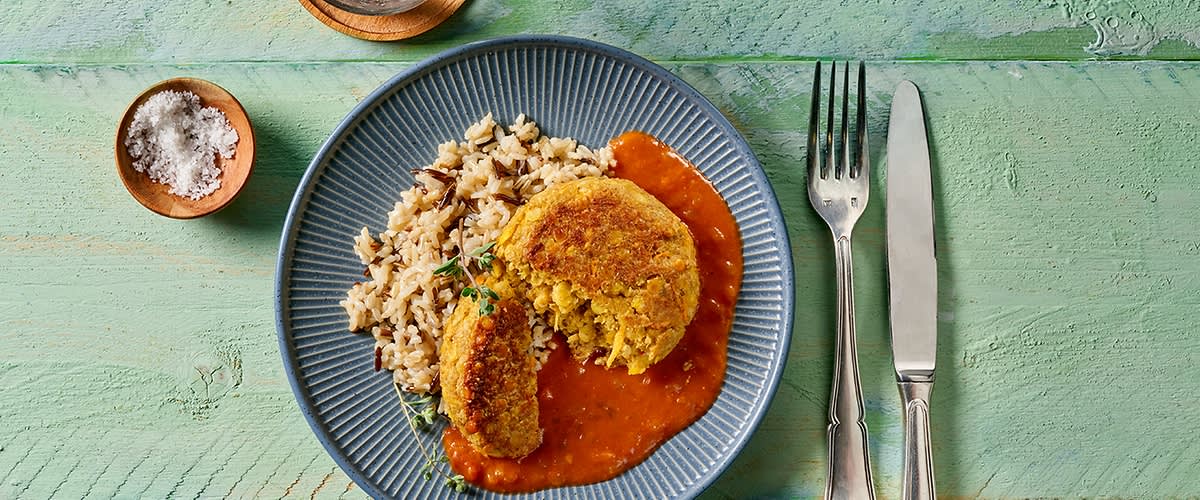 Vegane Haferflocken Bratlinge mit Gemüse und Reis | dm